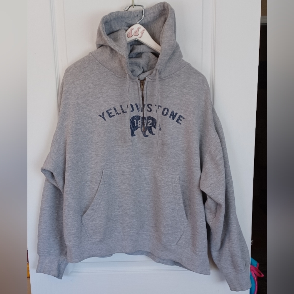 VINTAGE MV SPORT XL 1/4 ZIP YELLOWSTONE 1872 HOODIE HEATHER GRAY KANGAROO POCKET